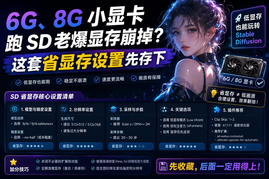 6G、8G 小显卡跑 SD 老爆显存崩掉?这套省显存设置先存下