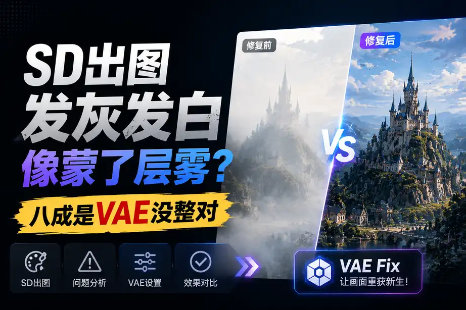 SD出图发灰发白像蒙了层雾?八成是VAE没整对